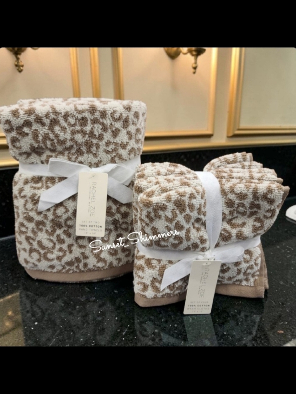 6 Piece Rachel Zoe Leopard Cheetah Animal Print Hand Towel & Washcloth Set NEW